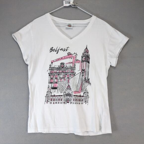 Traditional Craftwear Tops - Traditional Craftwear Belfast Ireland V-Neck T-Shirt Women's XXL White Short Slv